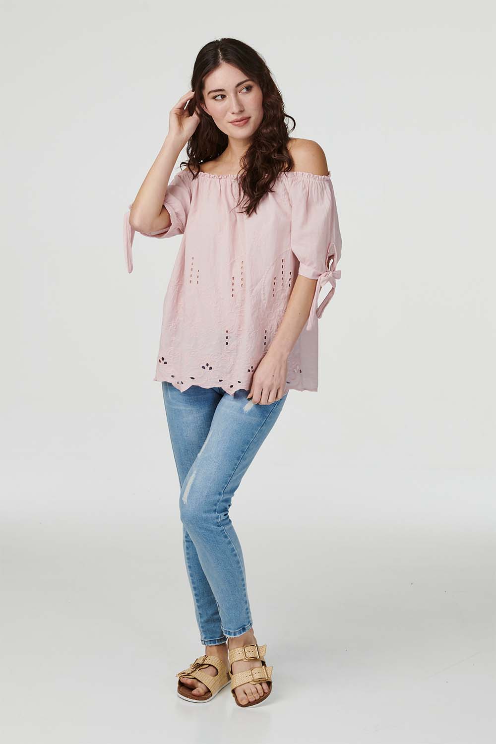 Pink | Embroidered Off The Shoulder Blouse