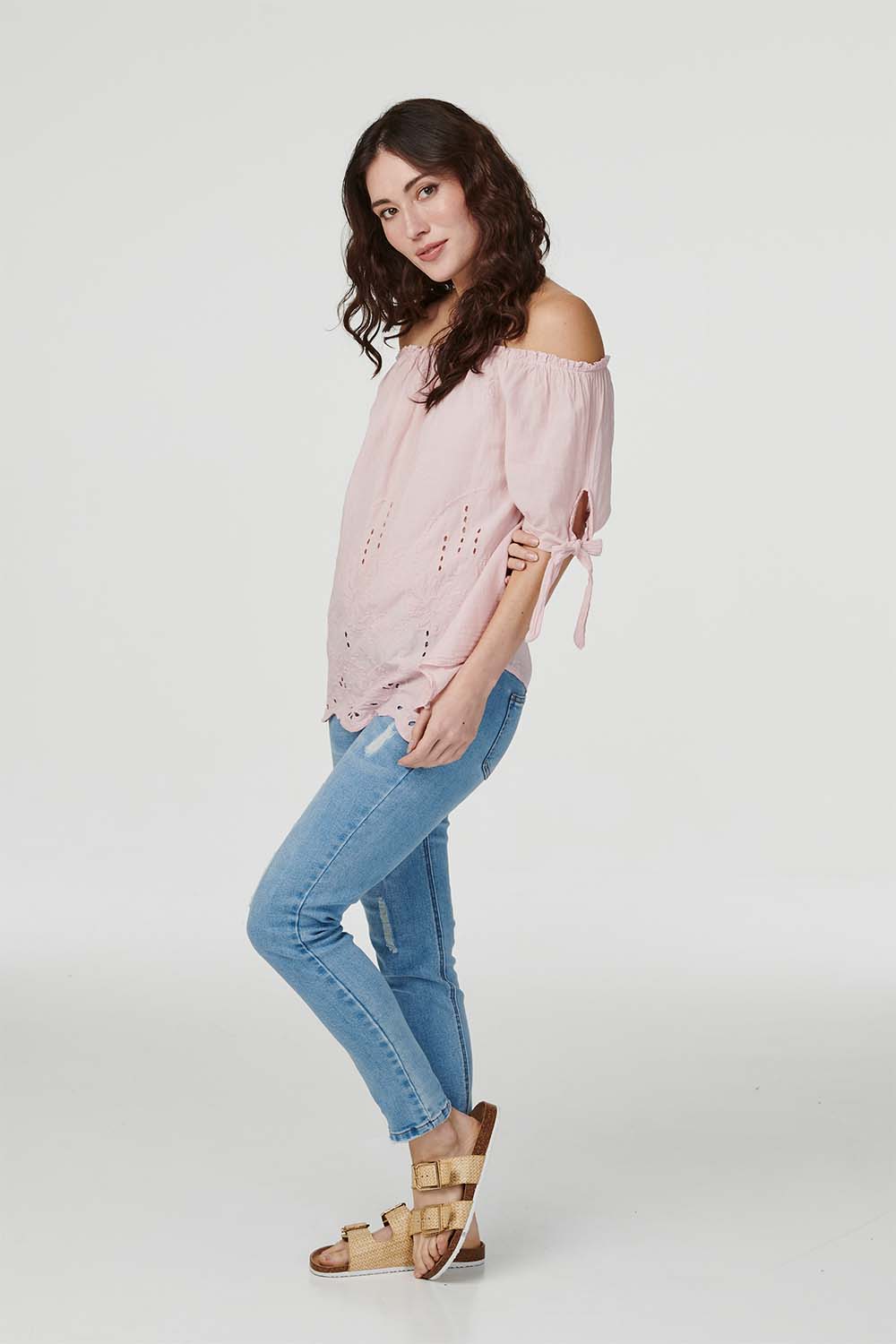 Pink | Embroidered Off The Shoulder Blouse