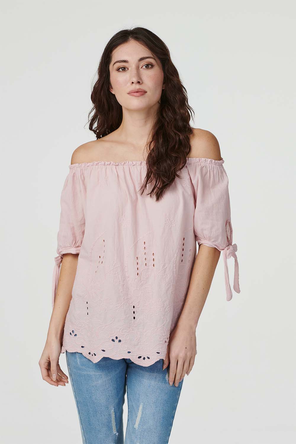 Pink | Embroidered Off The Shoulder Blouse