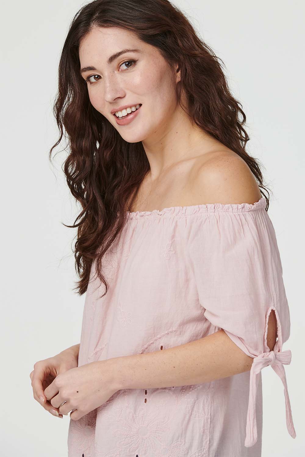 Pink | Embroidered Off The Shoulder Blouse