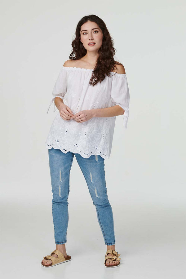 White | Embroidered Off The Shoulder Blouse