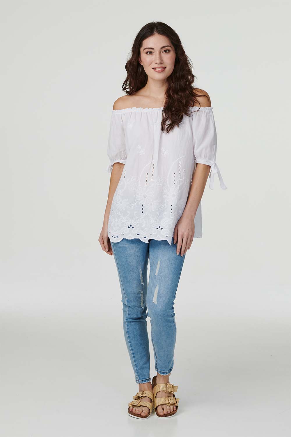 White | Embroidered Off The Shoulder Blouse