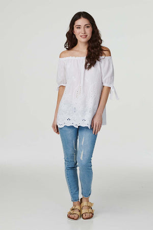 White | Embroidered Off The Shoulder Blouse