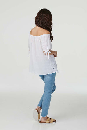 White | Embroidered Off The Shoulder Blouse