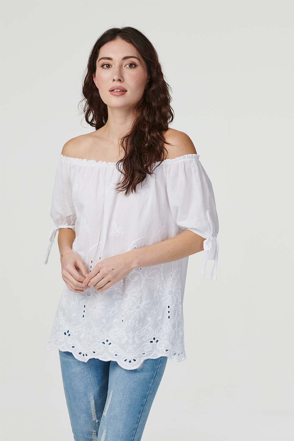 White | Embroidered Off The Shoulder Blouse
