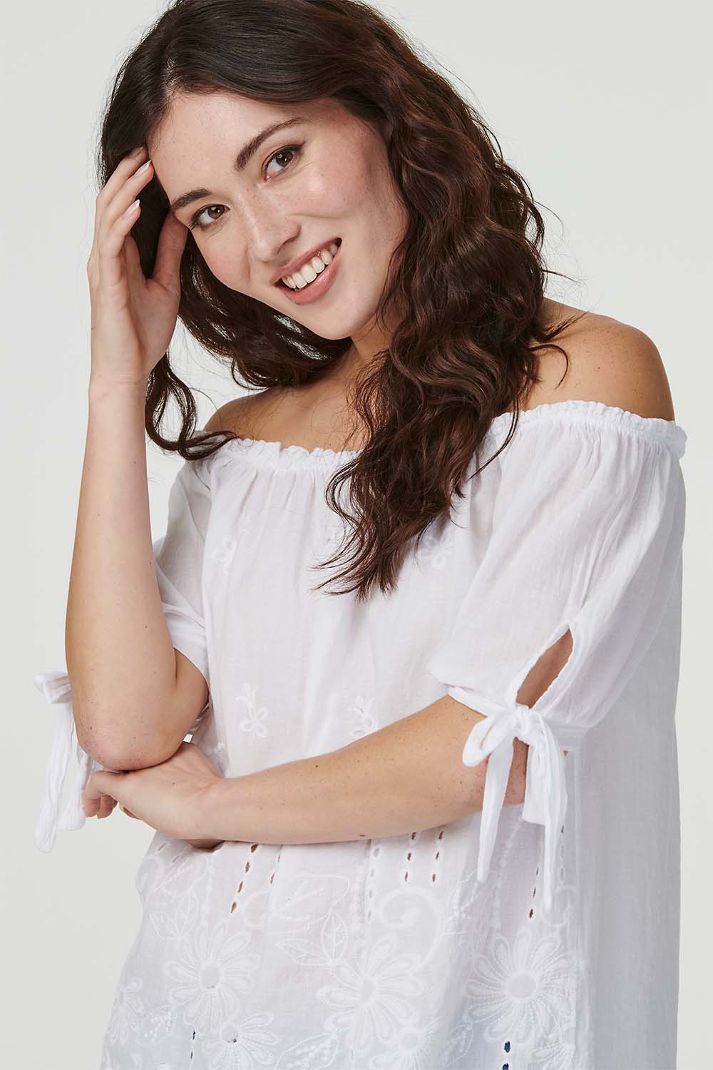 White | Embroidered Off The Shoulder Blouse