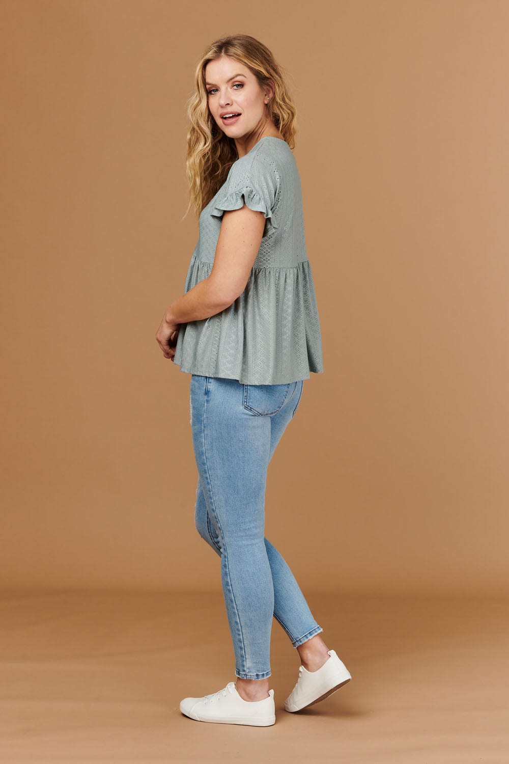 Sage | Broderie Anglaise Smock Blouse