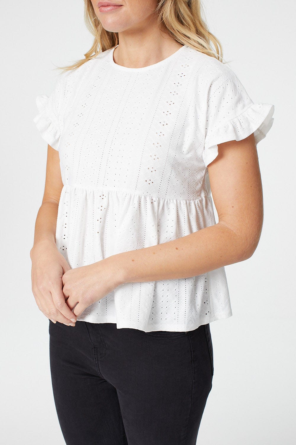 White | Broderie Anglaise Smock Blouse