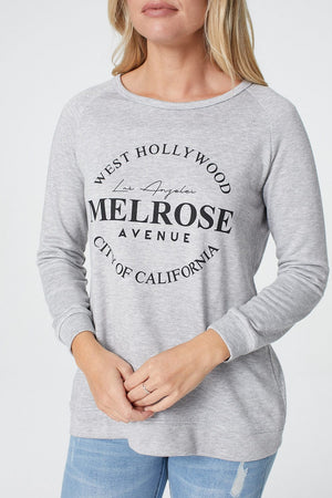 Grey | Slogan Print Relaxed Long Sleeve Jumper