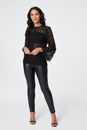 Black | Lace Sheer Long Sleeve Blouse