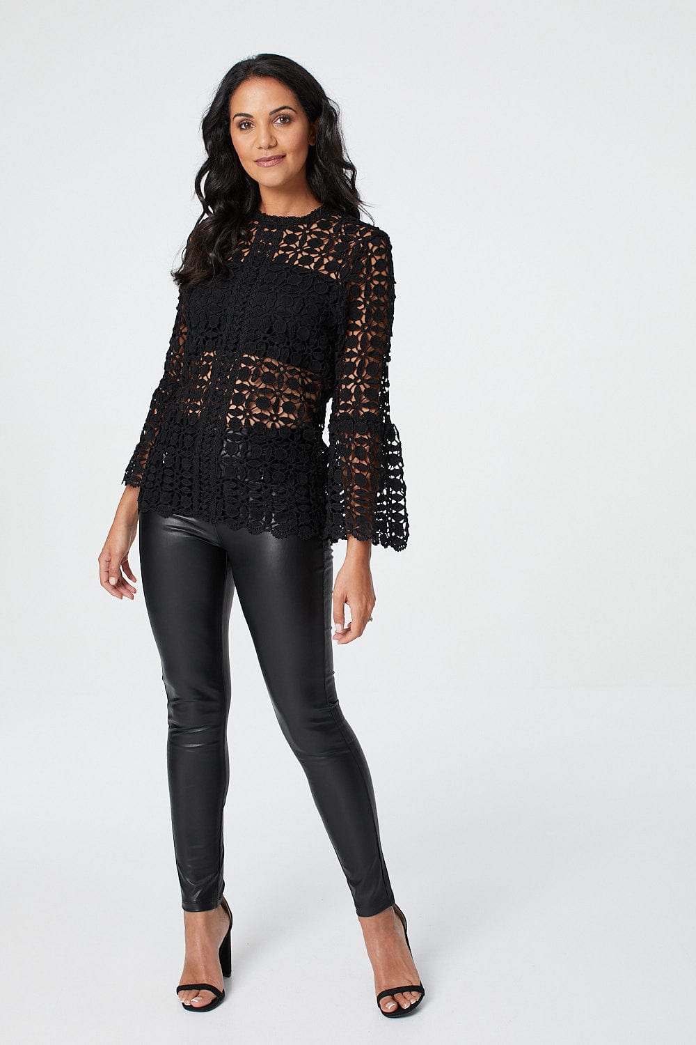 Black | Lace Sheer Long Sleeve Blouse