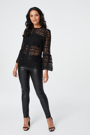 Black | Lace Sheer Long Sleeve Blouse