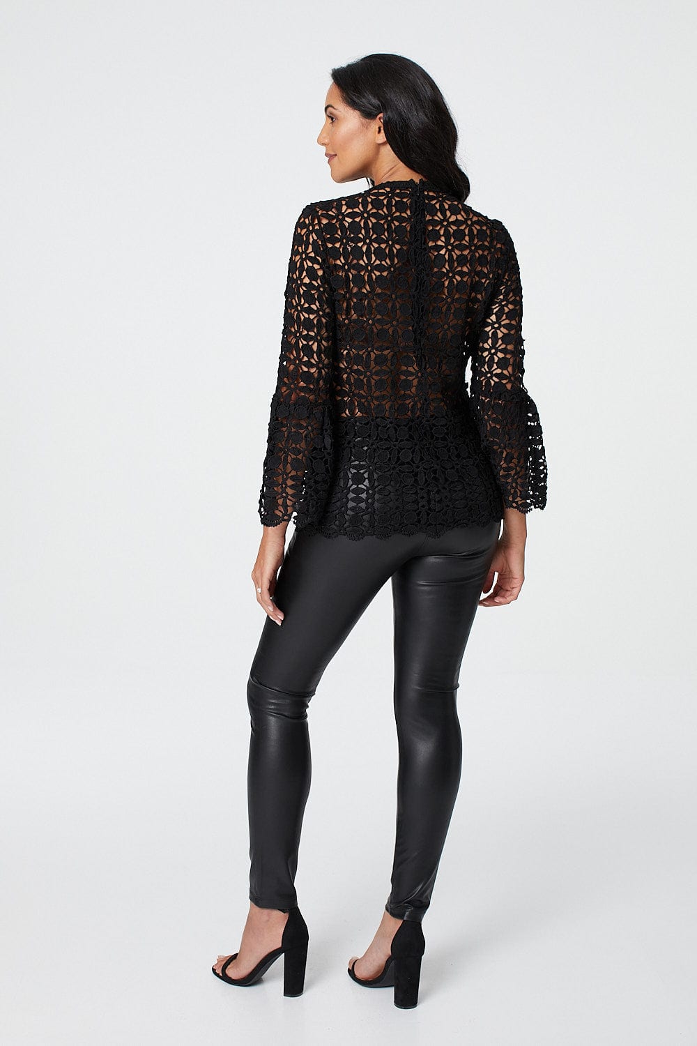 Black | Lace Sheer Long Sleeve Blouse