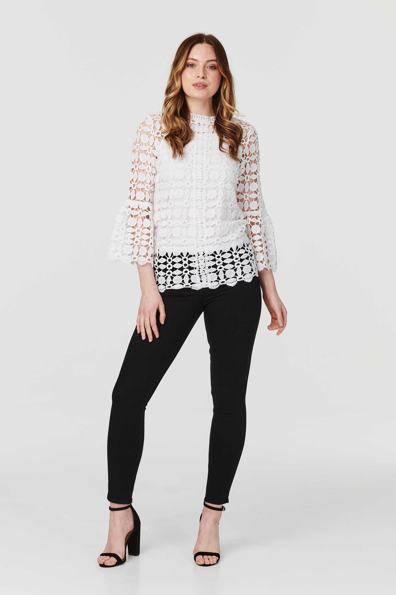 Cream | Lace Sheer Long Sleeve Blouse