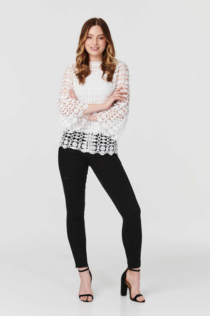 Cream | Lace Sheer Long Sleeve Blouse