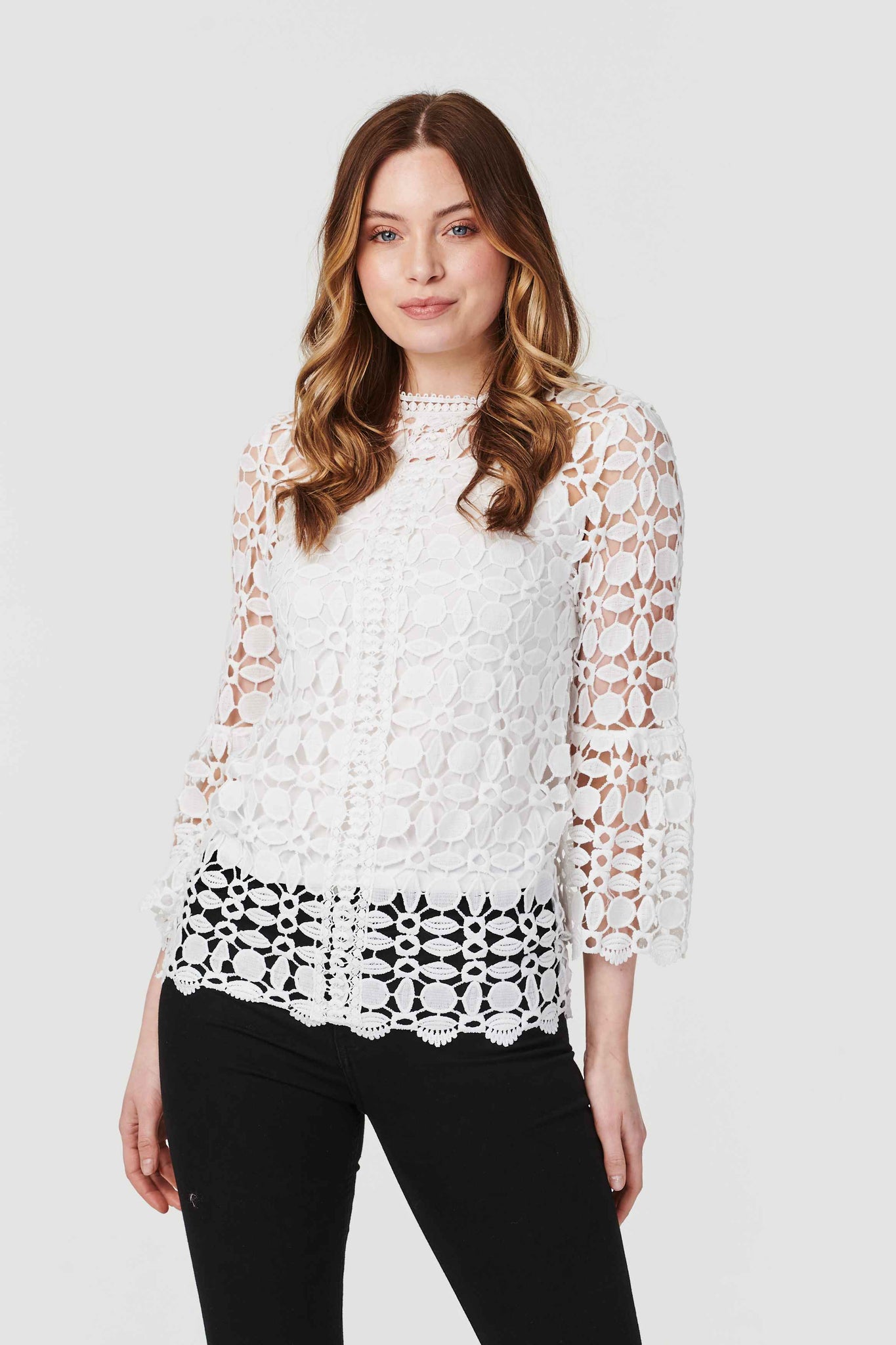 Cream | Lace Sheer Long Sleeve Blouse