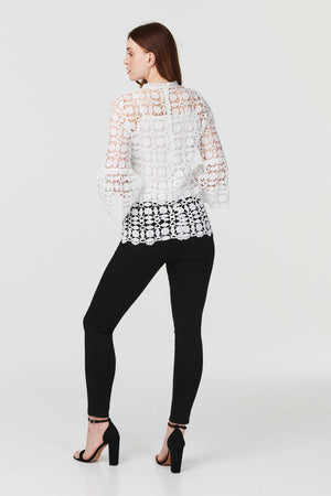 Cream | Lace Sheer Long Sleeve Blouse
