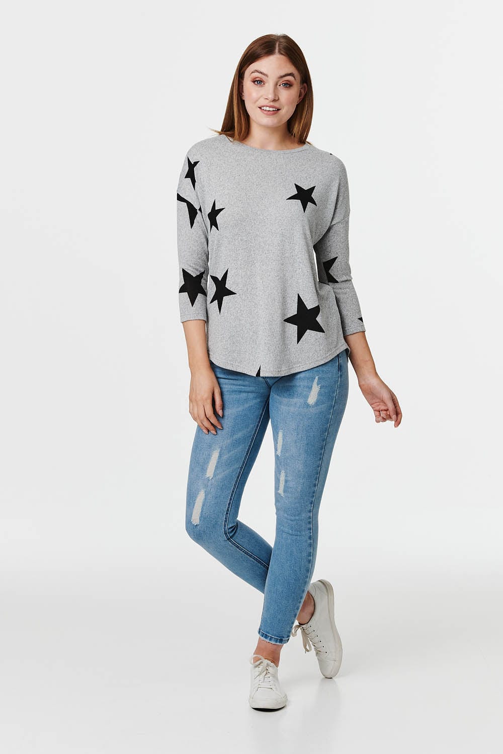 Grey | Star Print 3/4 Sleeve Jumper