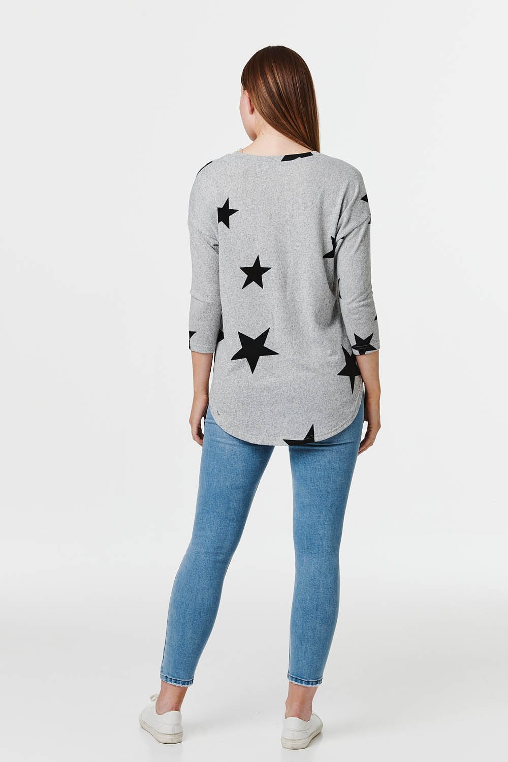Grey | Star Print 3/4 Sleeve Jumper