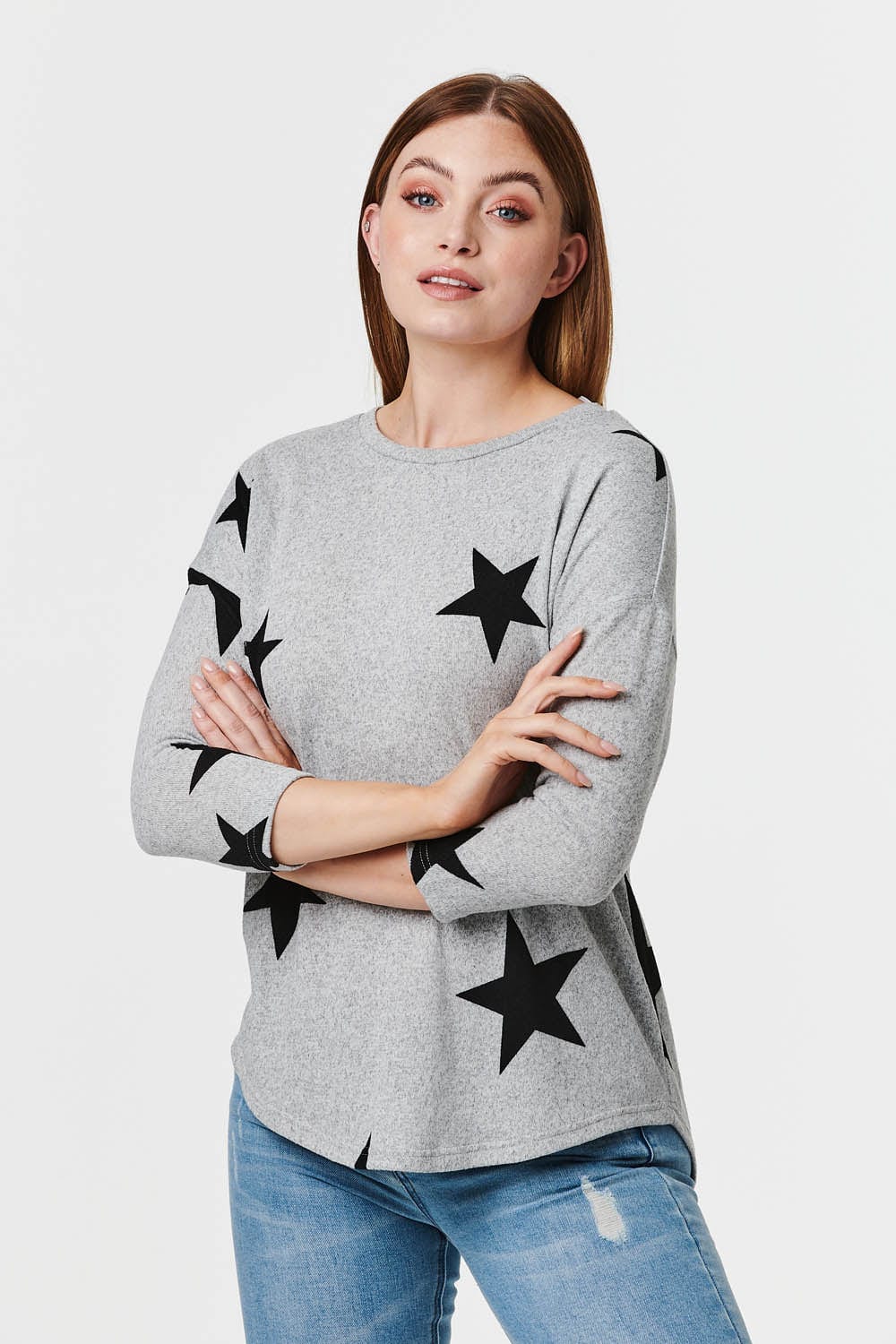 Grey | Star Print 3/4 Sleeve Jumper