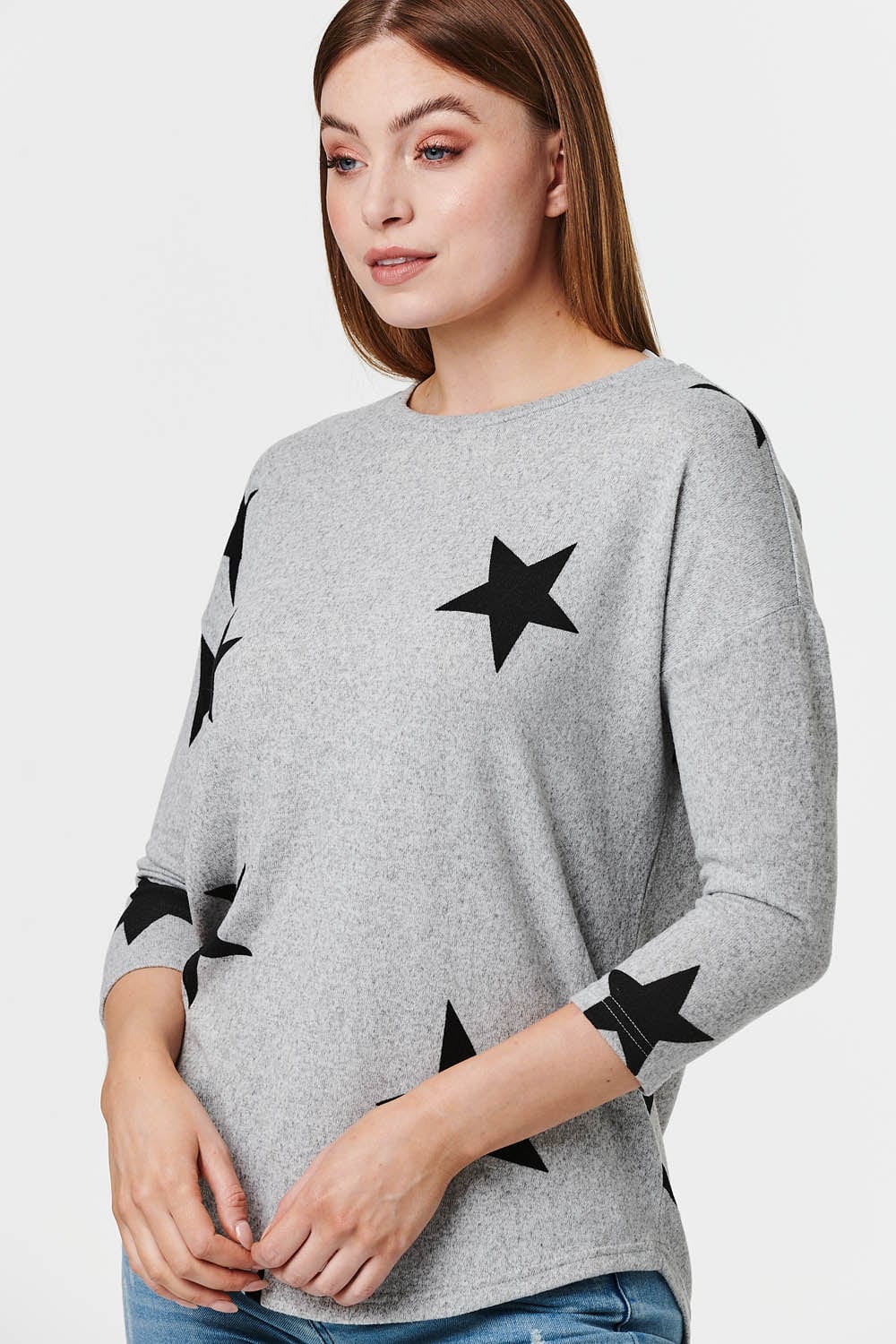 Grey | Star Print 3/4 Sleeve Jumper