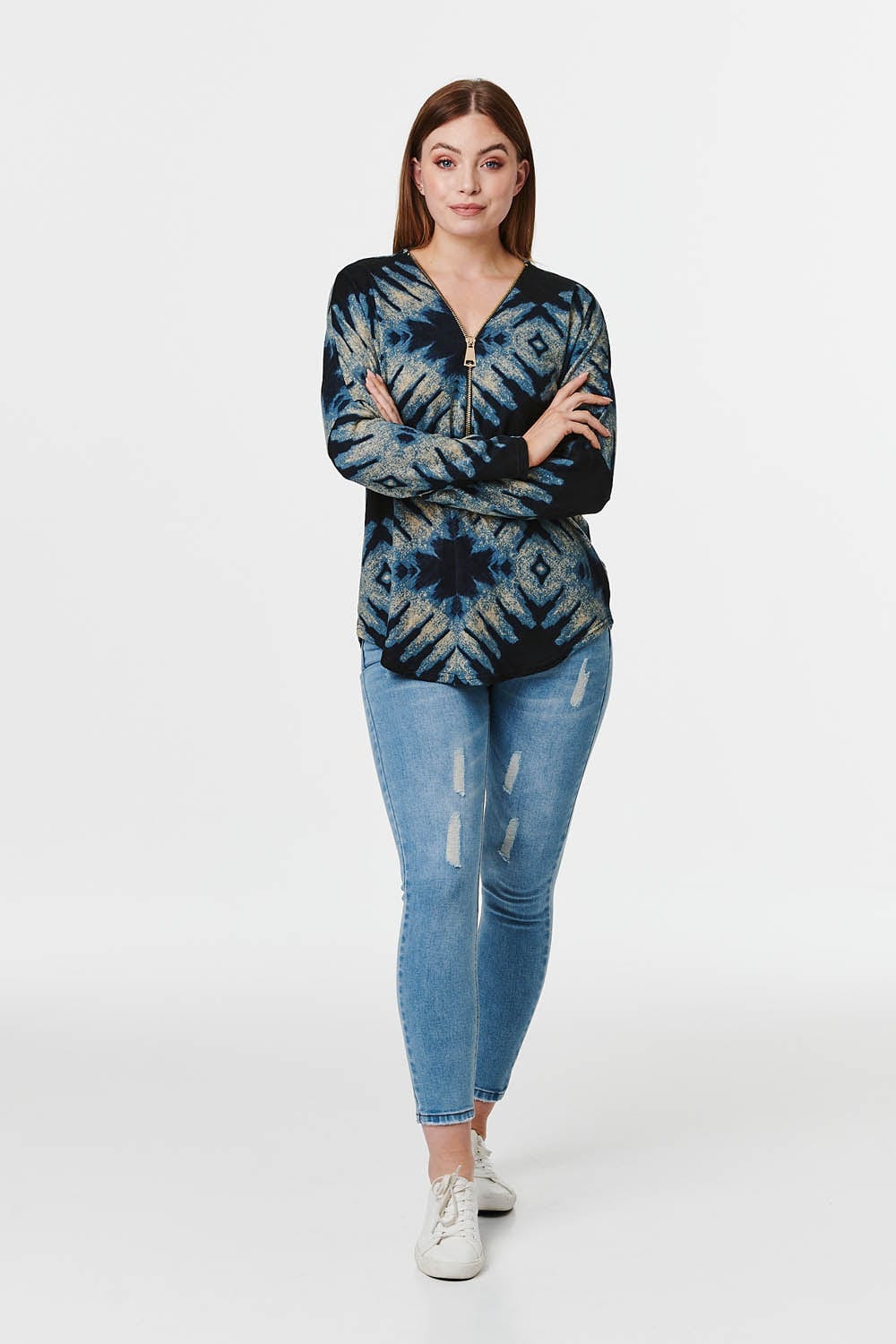 Navy | Tie Dye Zip Front Jumper