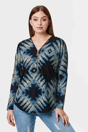 Navy | Tie Dye Zip Front Jumper