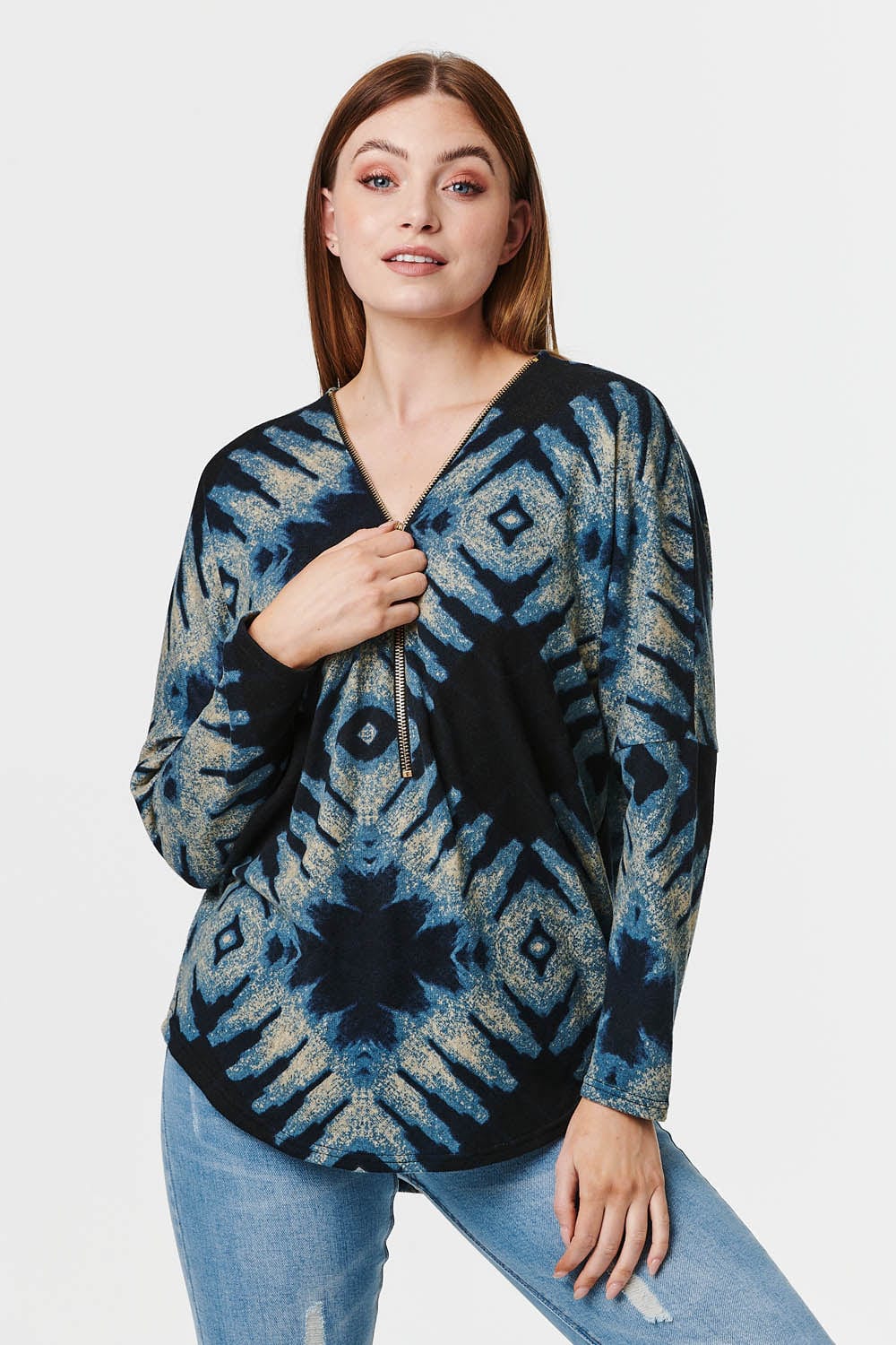 Navy | Tie Dye Zip Front Jumper