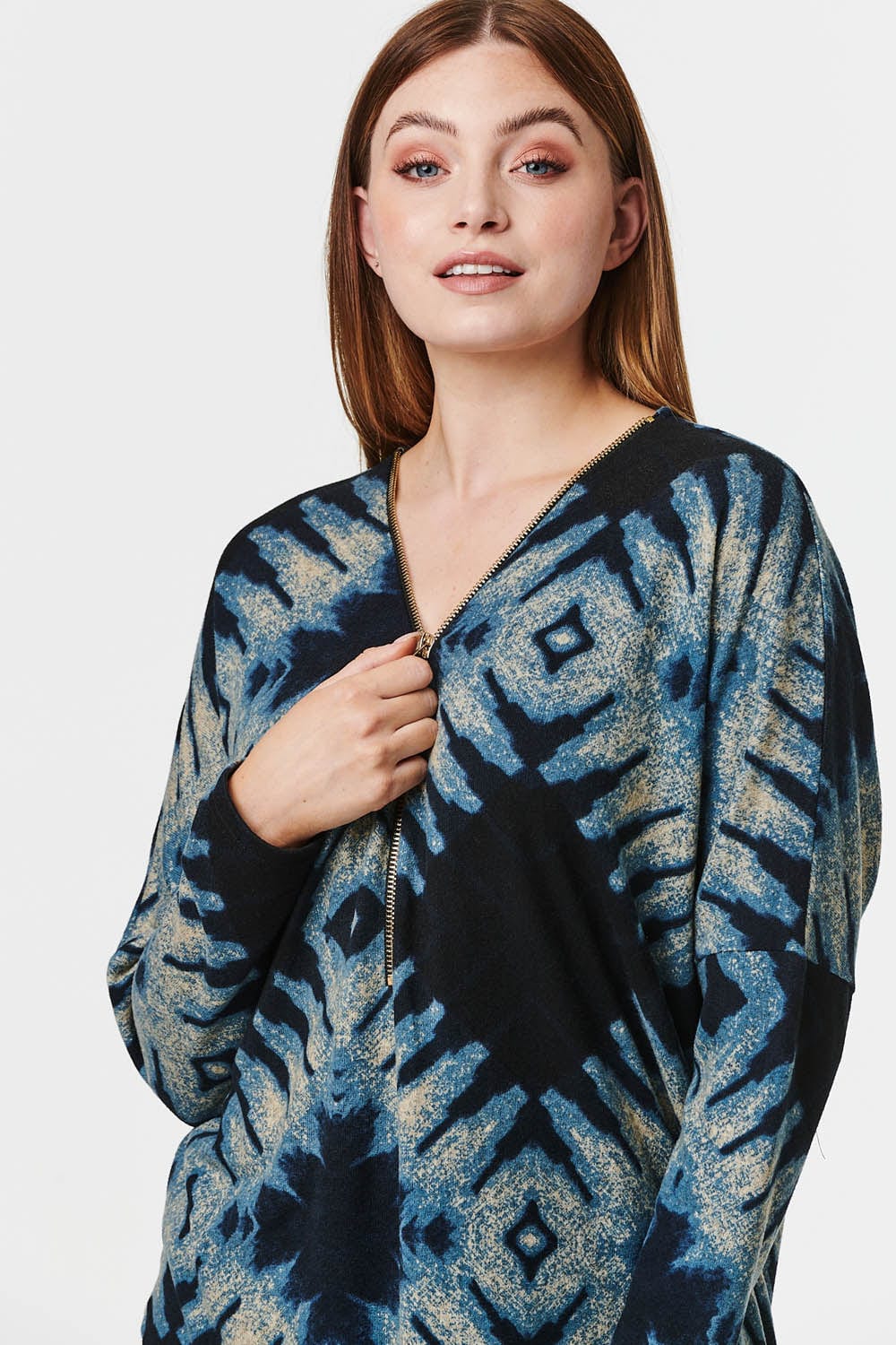 Navy | Tie Dye Zip Front Jumper