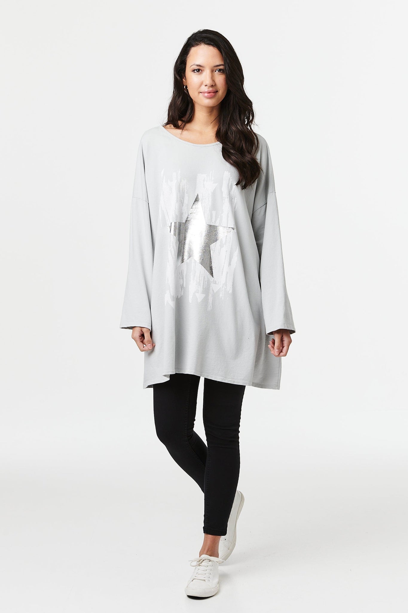 Grey | Star Print Oversized T-Shirt