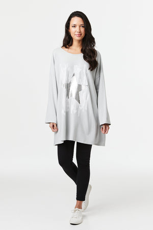 Grey | Star Print Oversized T-Shirt