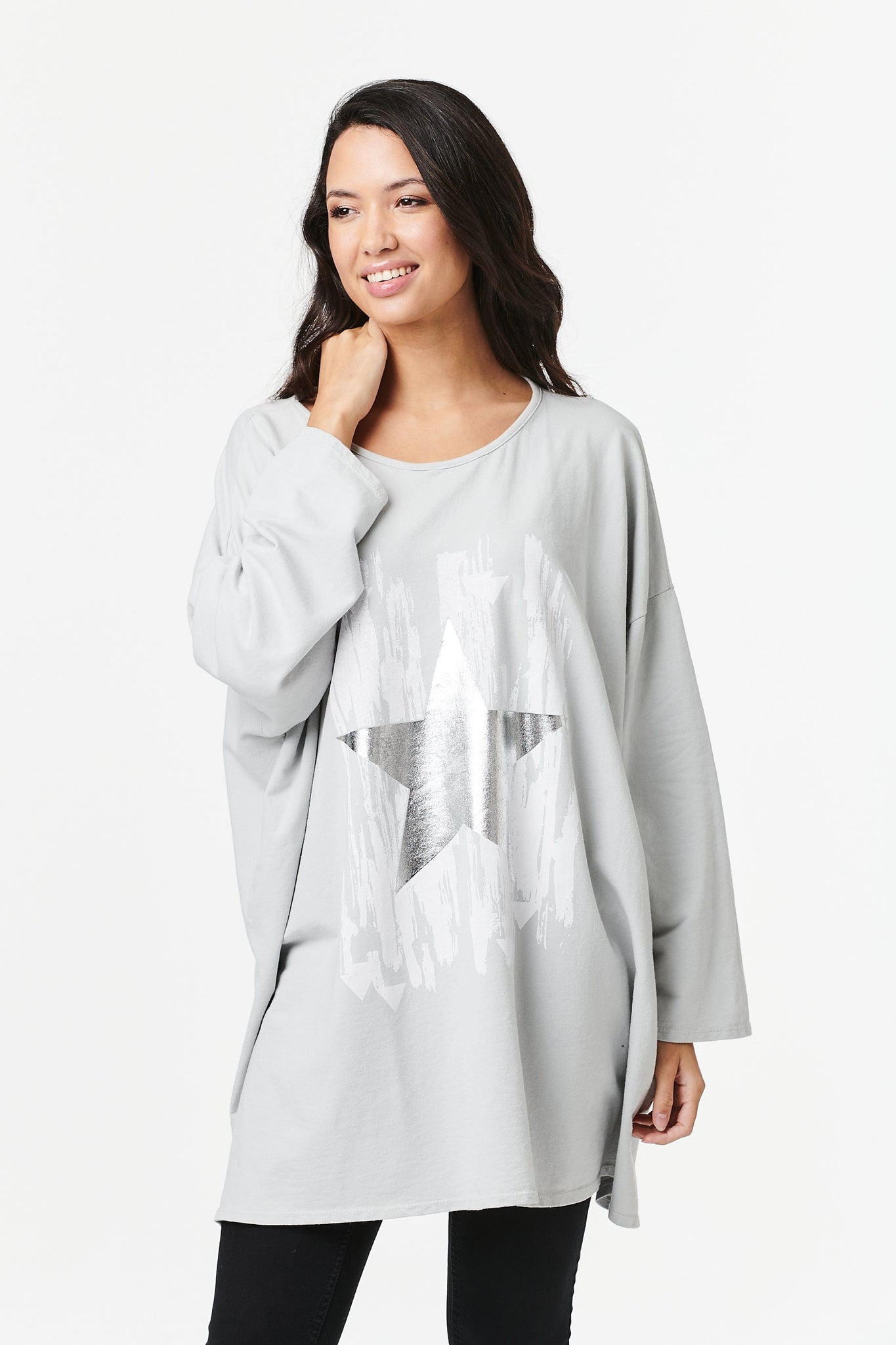 Grey | Star Print Oversized T-Shirt