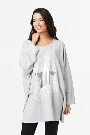 Grey | Star Print Oversized T-Shirt