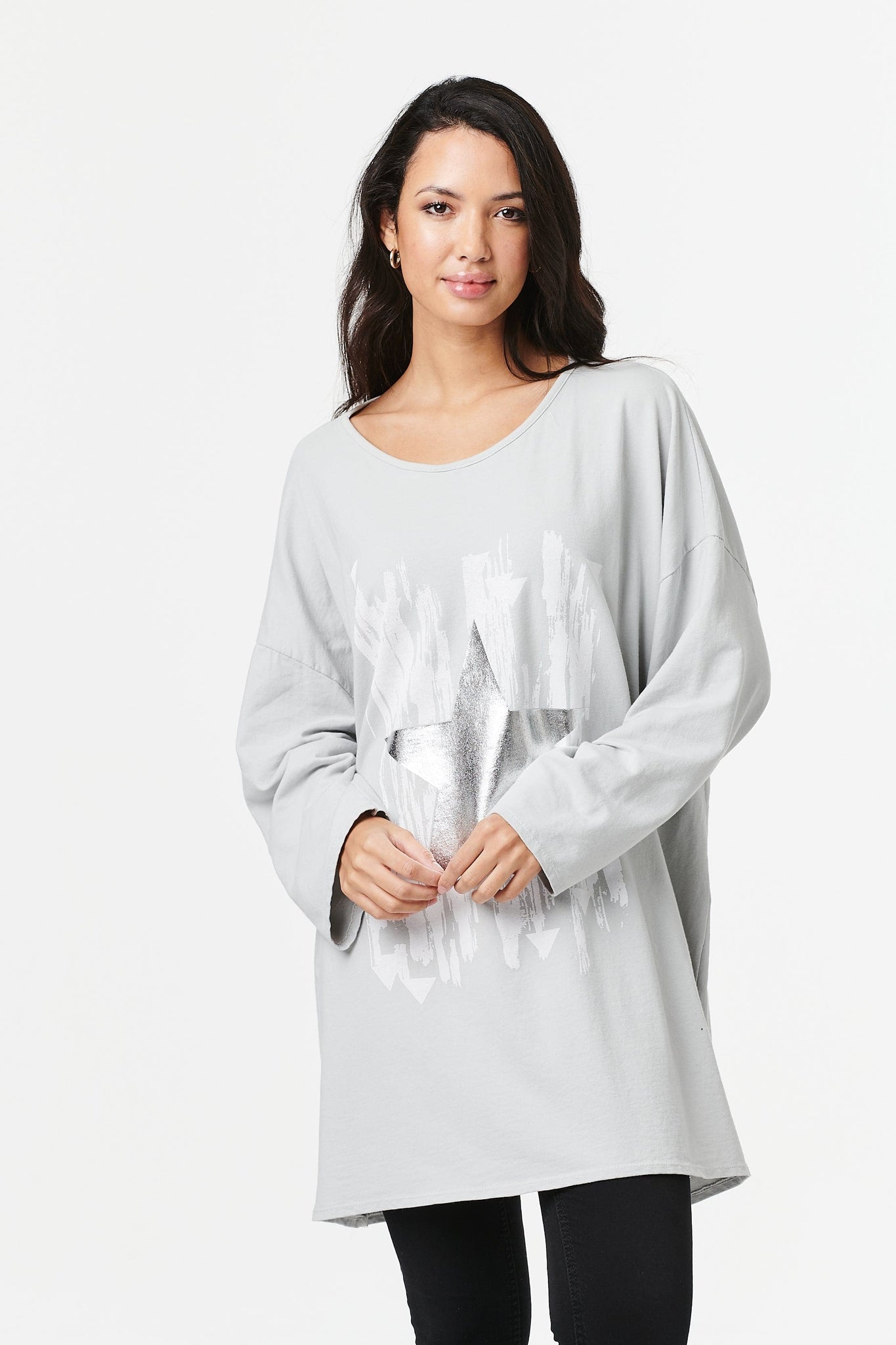Grey | Star Print Oversized T-Shirt