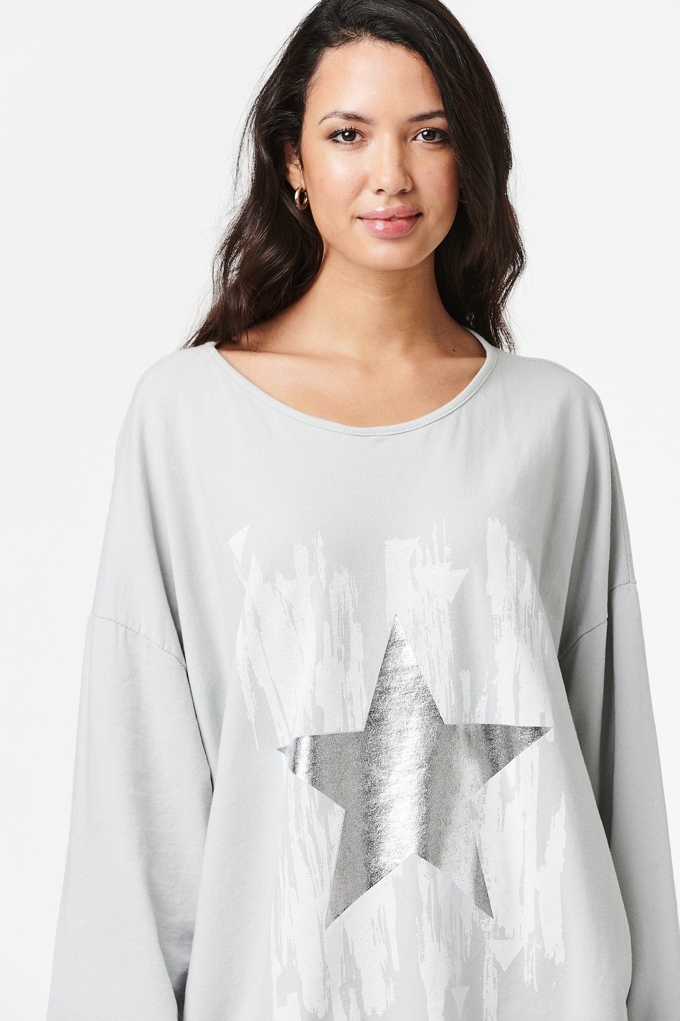 Grey | Star Print Oversized T-Shirt