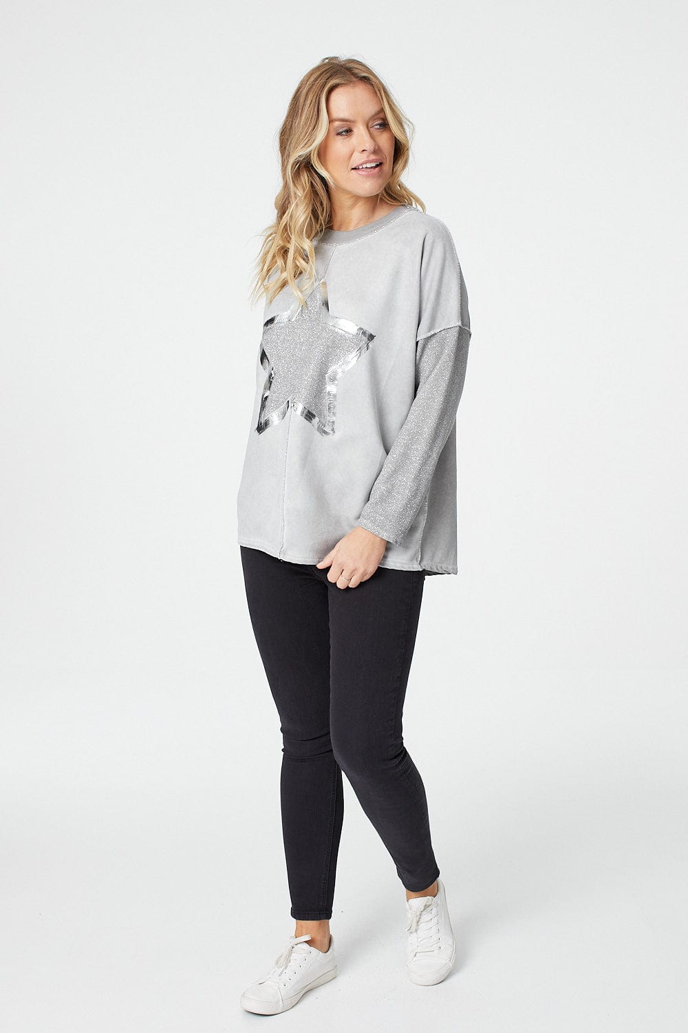 Grey | Star Print Long Sleeve Sweatshirt