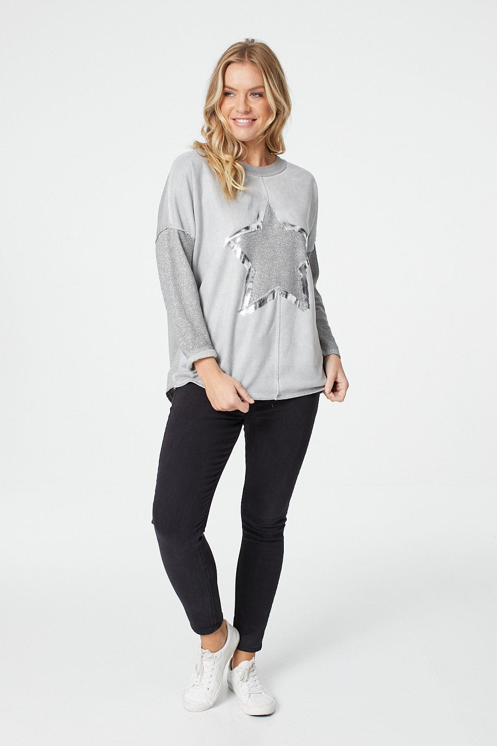Grey | Star Print Long Sleeve Sweatshirt