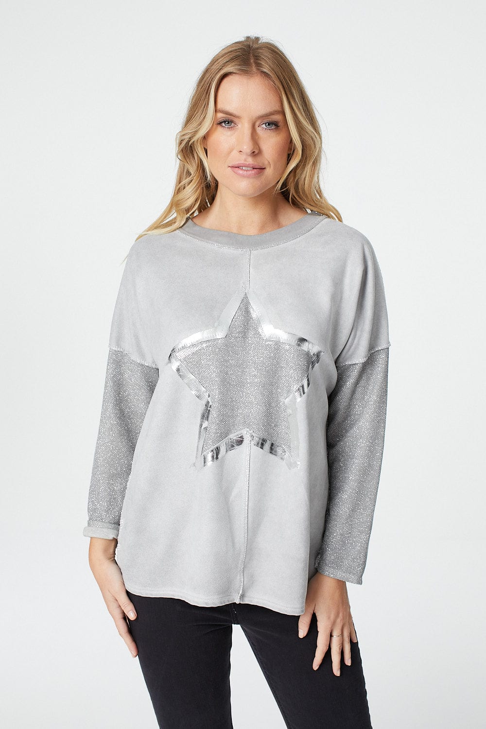Grey | Star Print Long Sleeve Sweatshirt