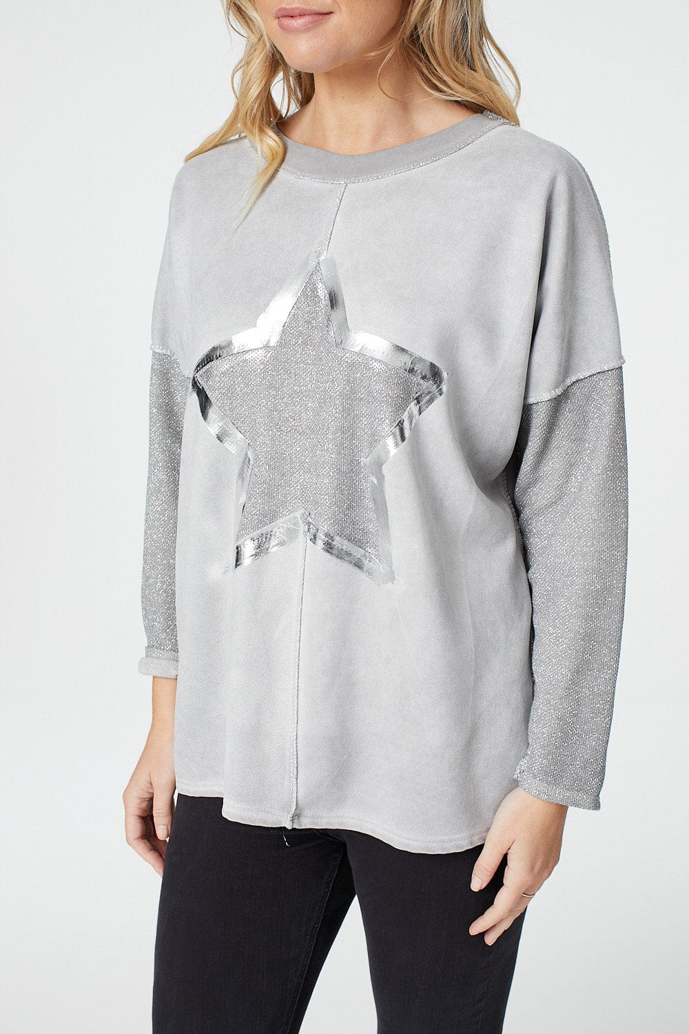 Grey | Star Print Long Sleeve Sweatshirt