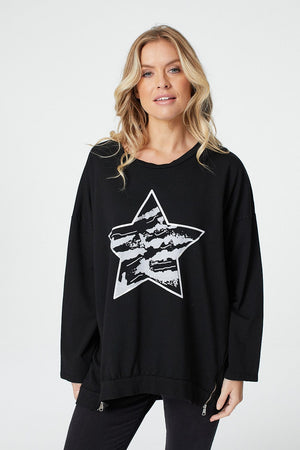 Black | Star Print Long Sleeve Sweatshirt