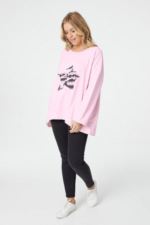 Pink | Star Print Long Sleeve Sweatshirt