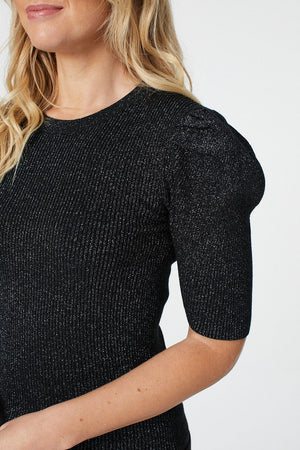 Black | Short Sleeve Knit Top