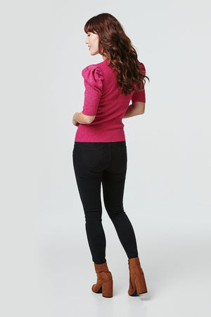Pink | Short Sleeve Knit Top