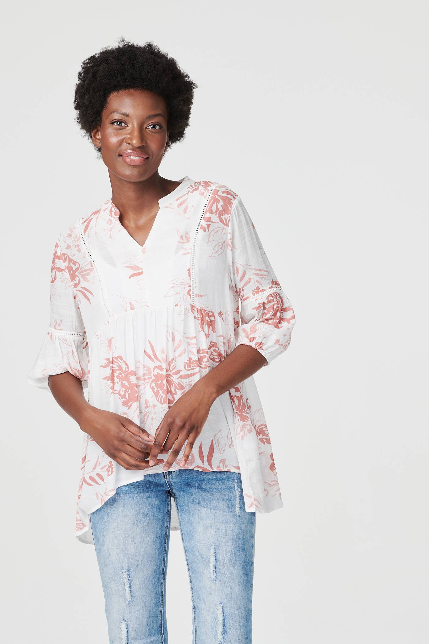 Pink | Floral 3/4 Sleeve Swing Blouse
