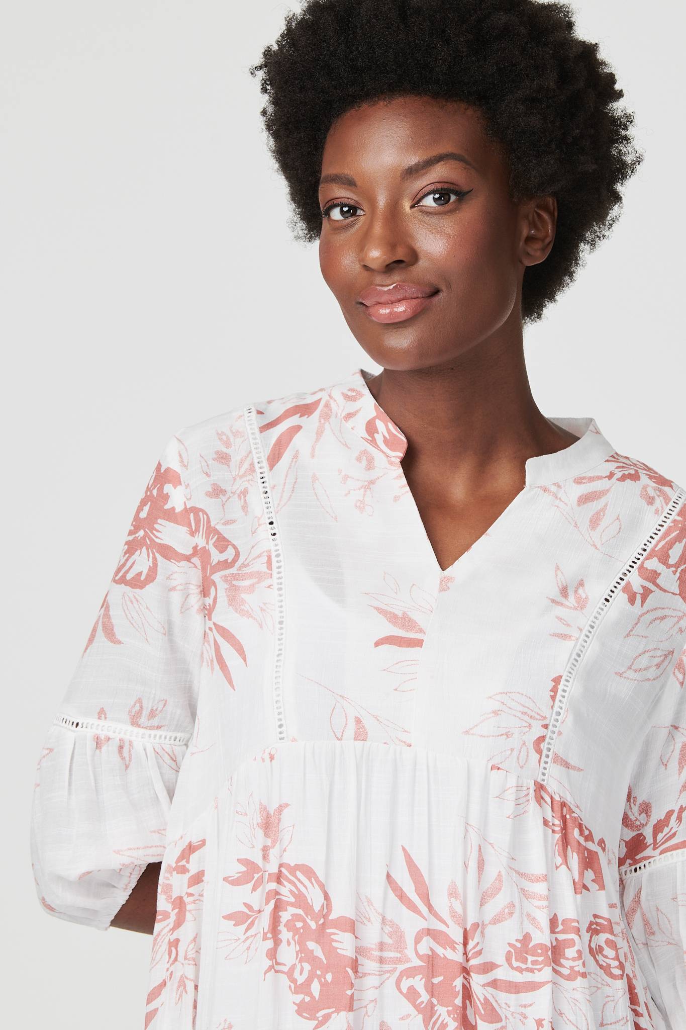 Pink | Floral 3/4 Sleeve Swing Blouse