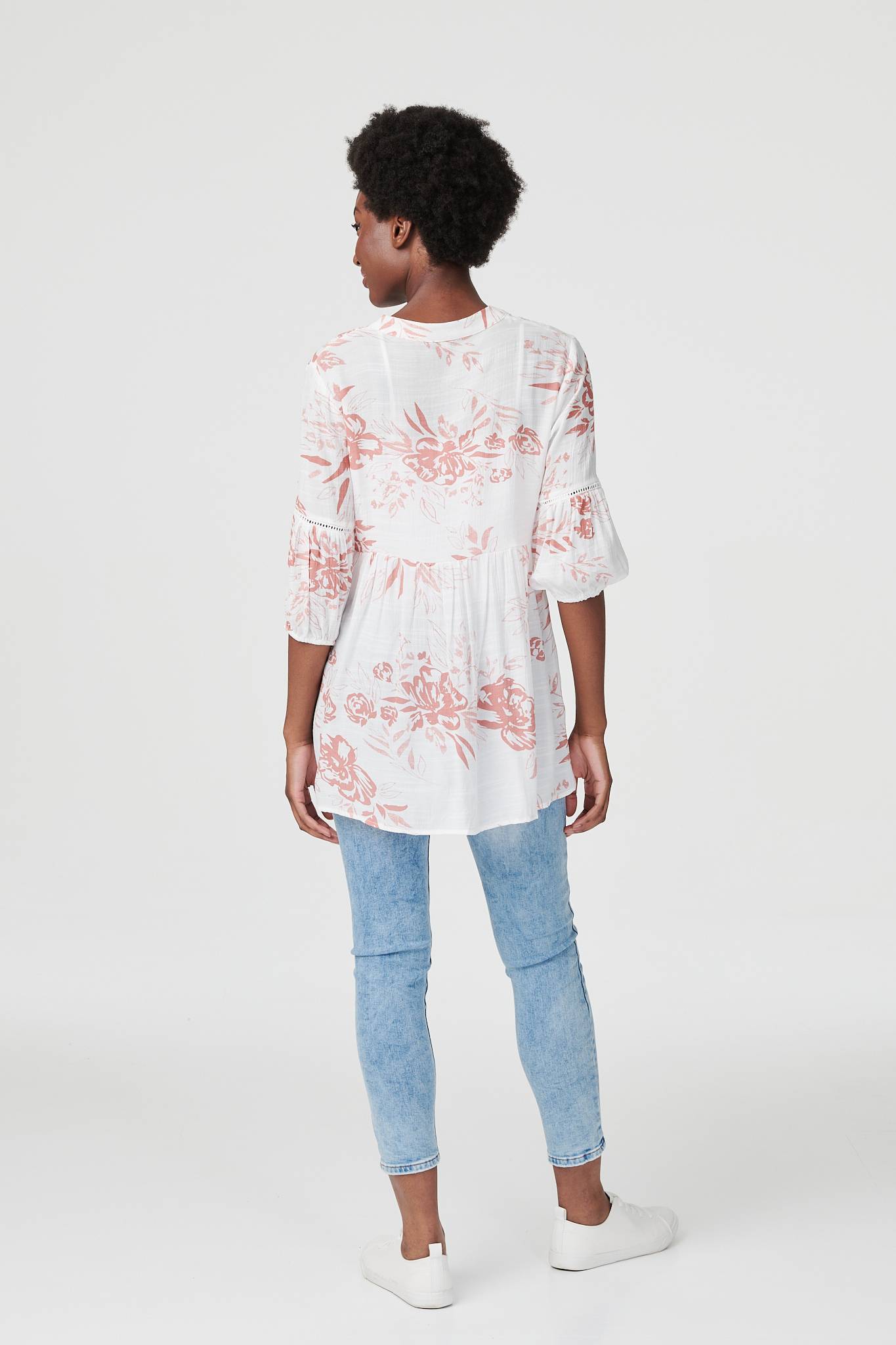 Pink | Floral 3/4 Sleeve Swing Blouse