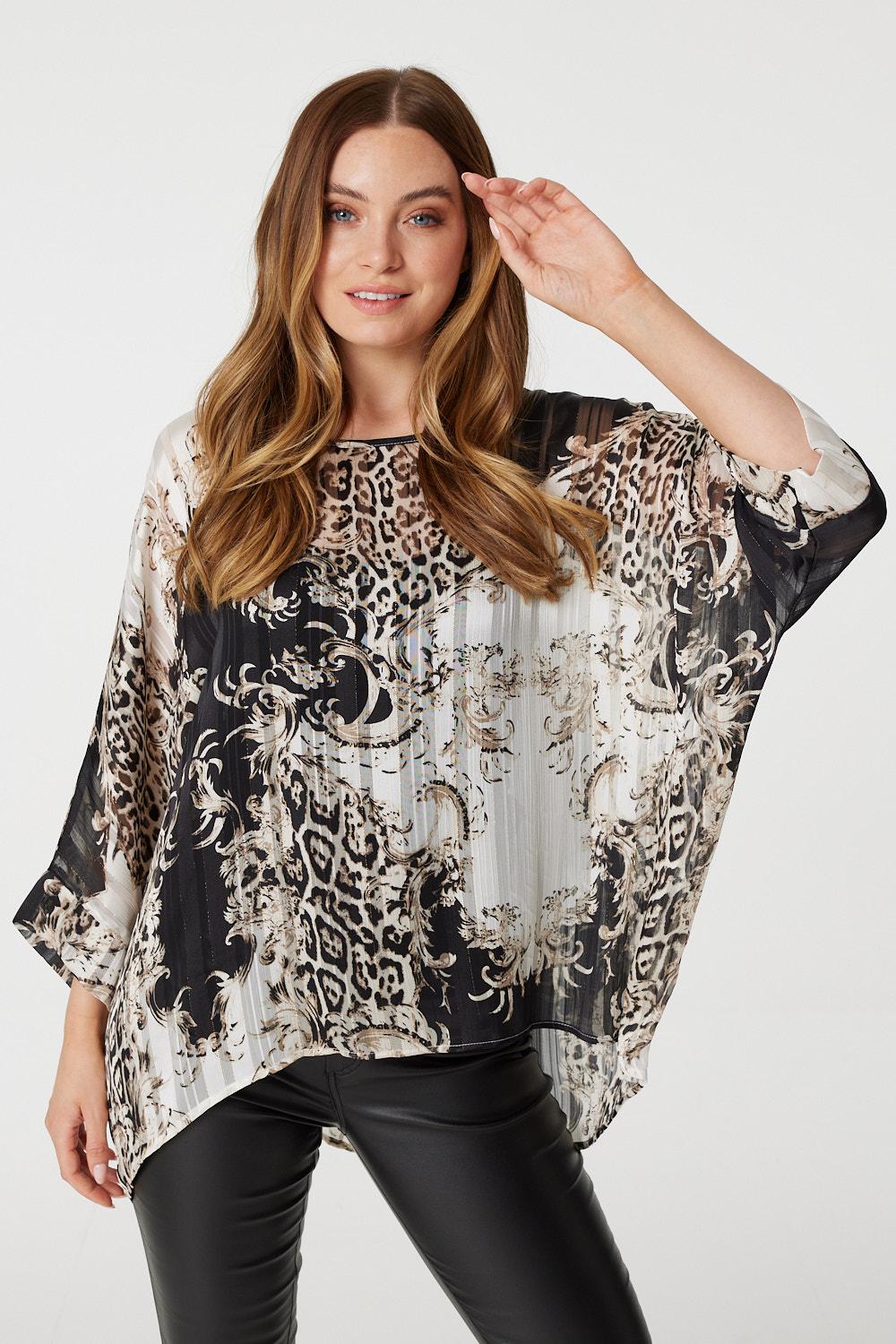 Black | Animal Print Chiffon Blouse