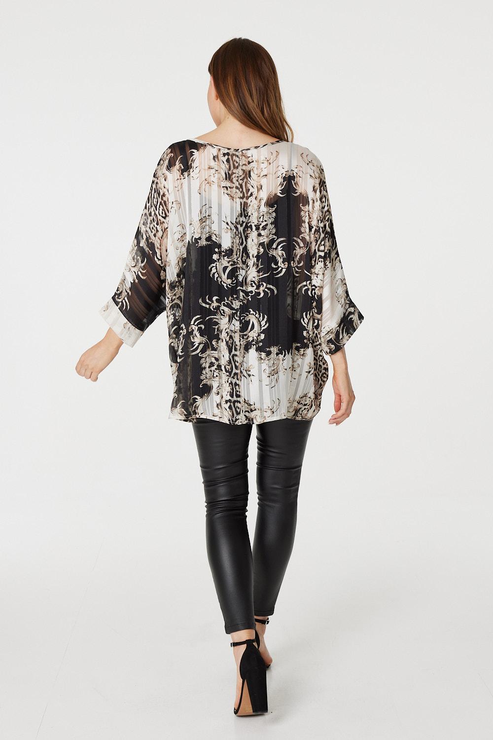 Black | Animal Print Chiffon Blouse