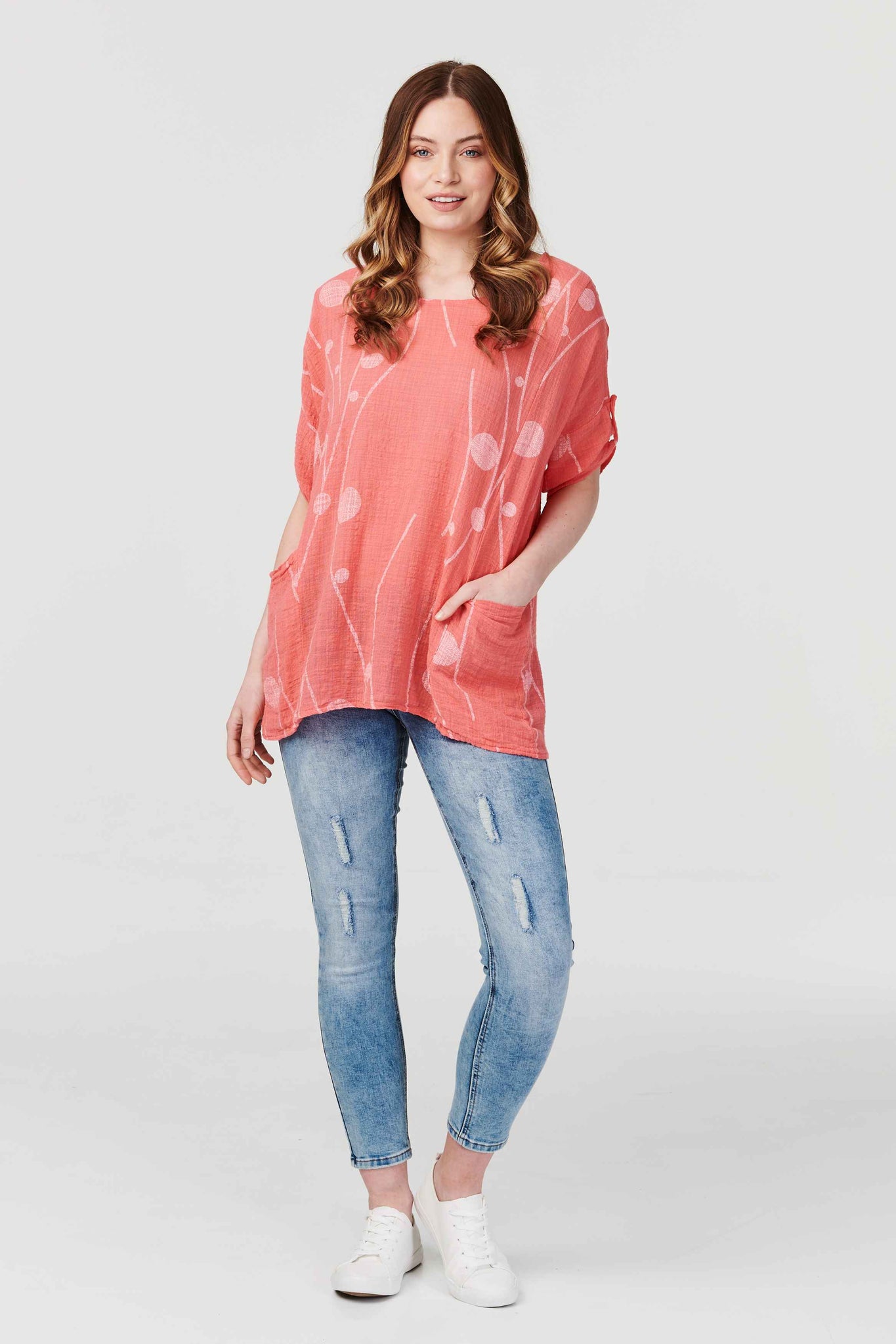 Coral | Polka Dot Oversized Blouse