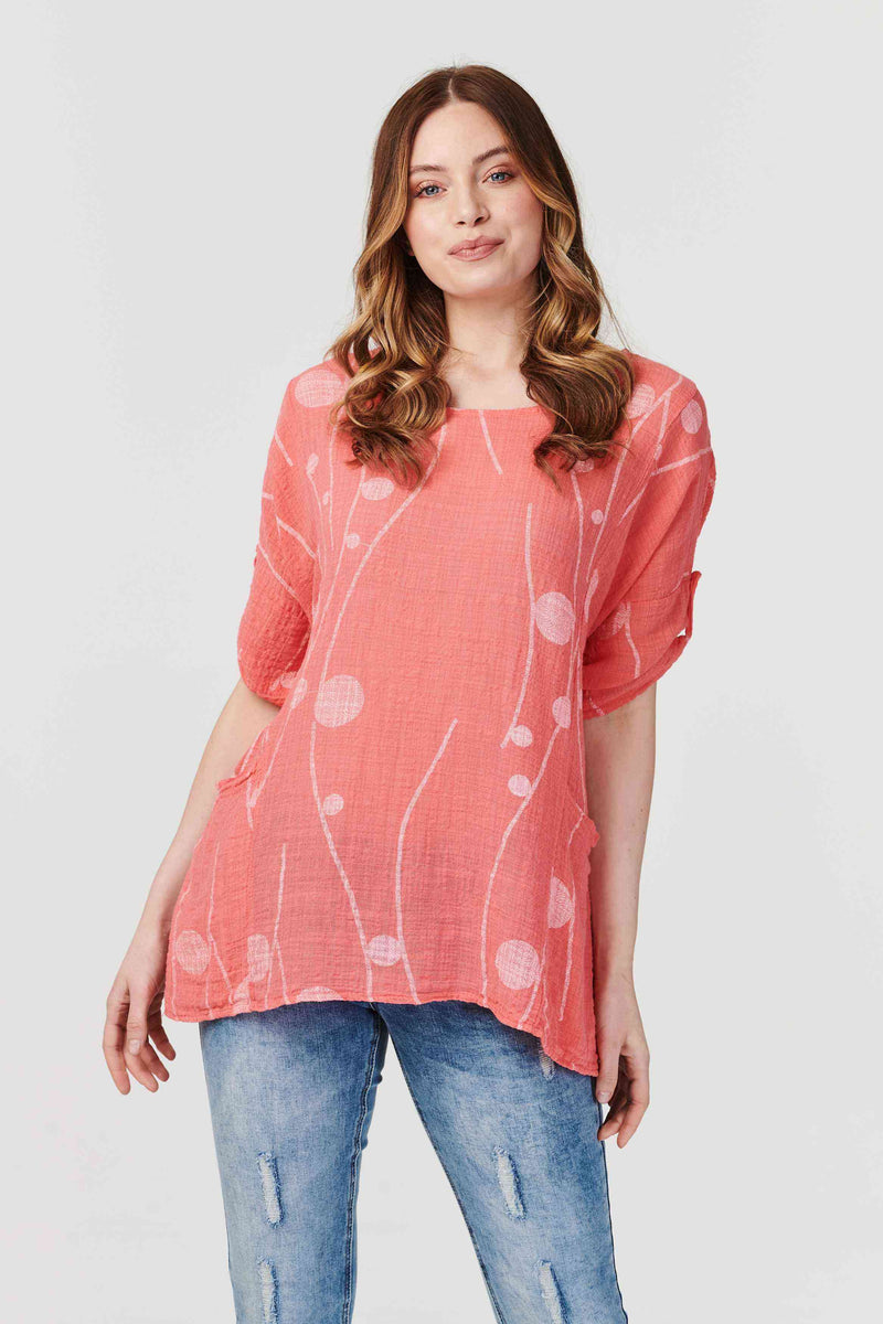 Coral | Polka Dot Oversized Blouse